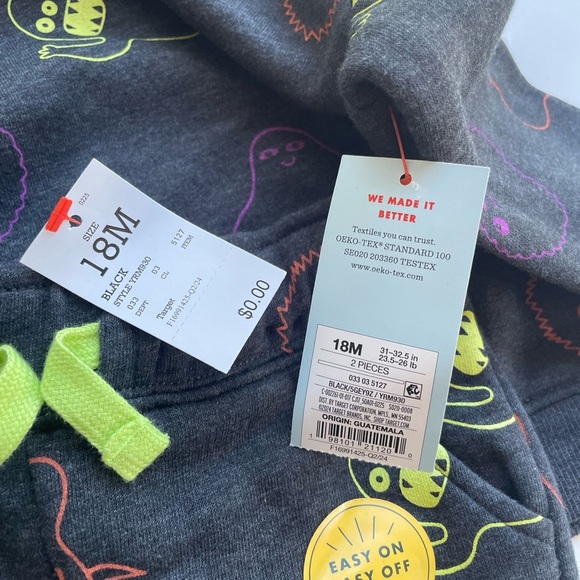 Crew Neck Sweatshirt & Short Set Monster Print Cat & Jack Size 18 Months - Picture 5 of 7